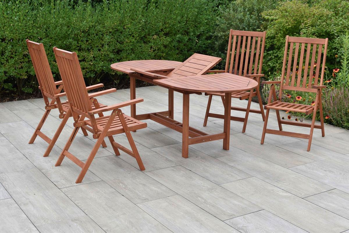 Gartentischgruppe Vitoria 5-Tlg. Aus Holz Mit Auflagen - Eukalyptusholzfarben/Grau, KONVENTIONELL, Holz/Textil - Gardenson