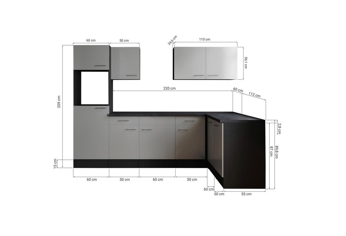 Eckküche Oliver Dunkelgrau S: 280x172cm - Dunkelgrau/Grau, Design, Holzwerkstoff (280/172cm) - Respekta
