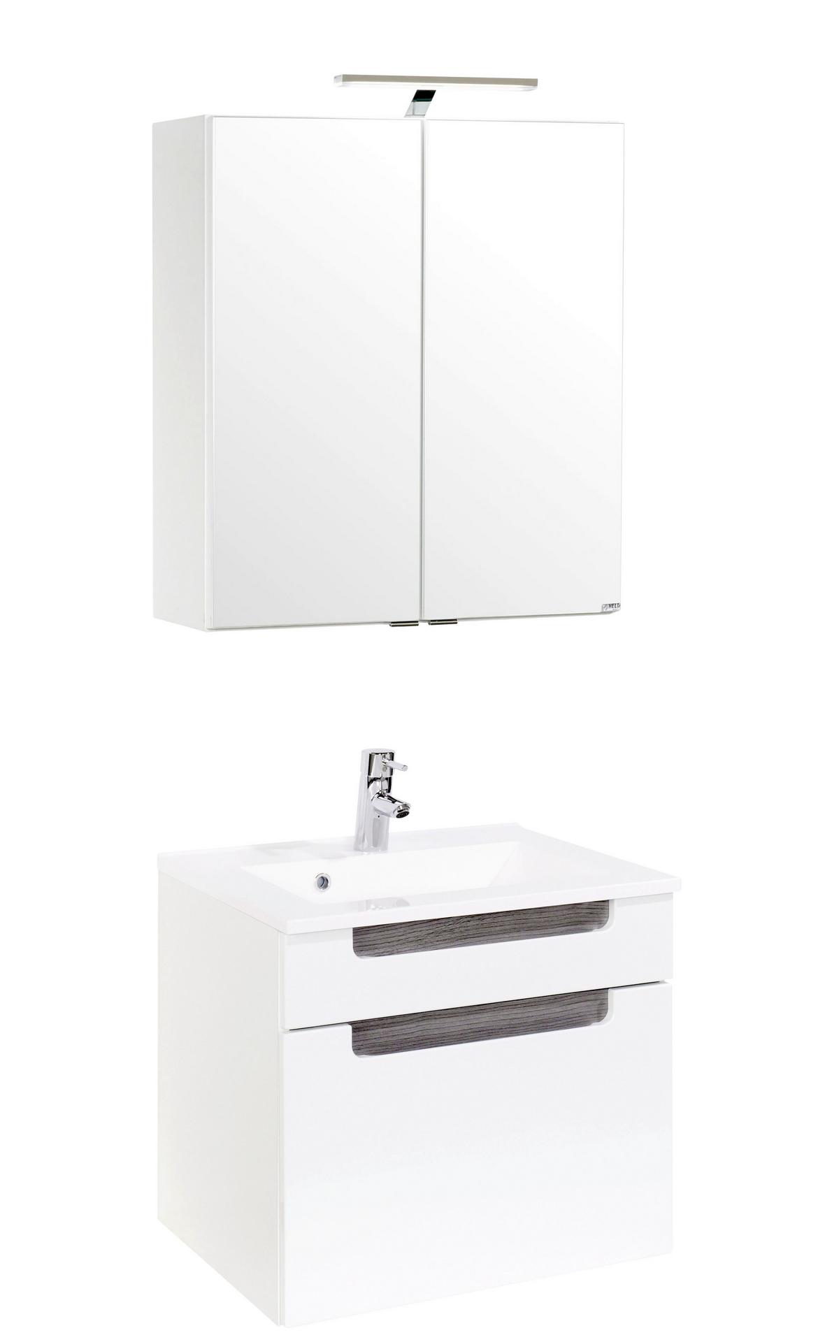 Badmöbel-set 2-tlg. Inkl. Led Siena B: 60cm, Weiß/eiche - Weiß/Silbereichenfarben, MODERN, Holzwerkstoff/Stein (60cm) - Held