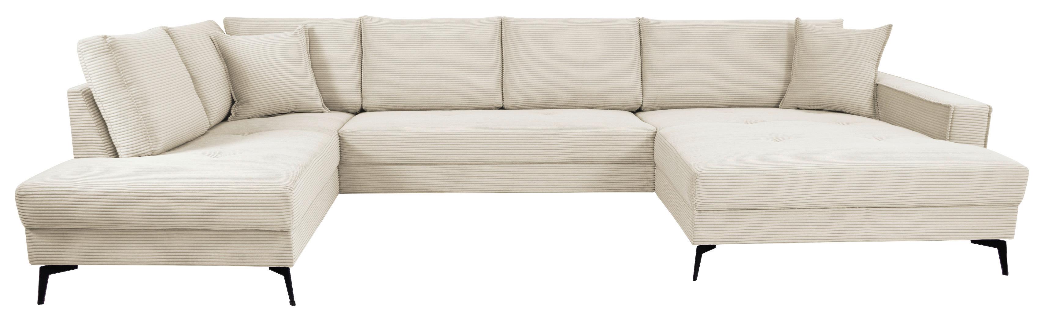 Wohnlandschaft Zero Creme U-Form 195x362x173 cm - Creme/Schwarz, Trend, Textil (195/362/173cm)