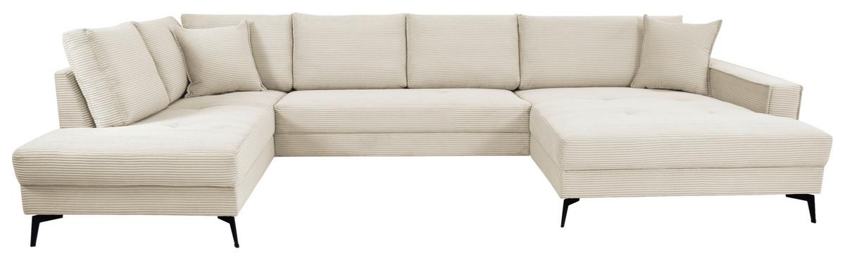 Wohnlandschaft Zero Creme U-Form 195x362x173 cm - Creme/Schwarz, Trend, Textil (195/362/173cm)
