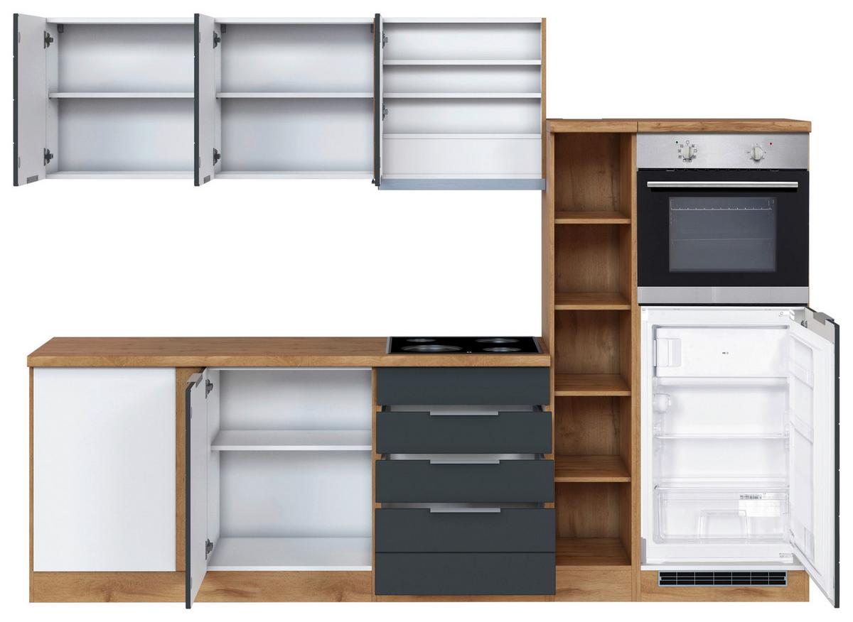 Eckküche Florenz mit Geräten 240x270 cm Grau/Eichefarben - Eiche Wotan/Grau, Design, Holzwerkstoff (240/270cm) - Held