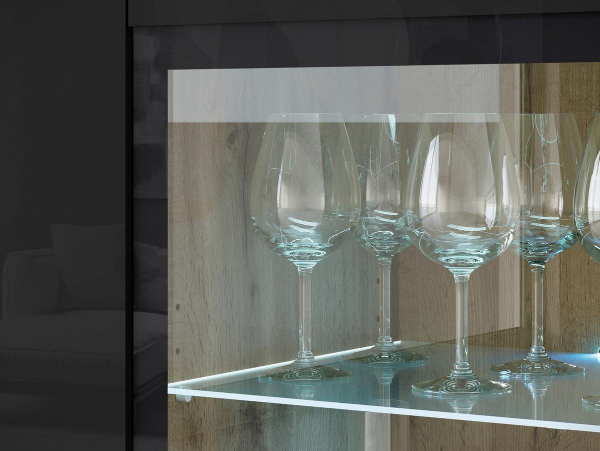 Highboard 120cm Vera Schwarz/Wotan Eiche - Schwarz Hochglanz/Eiche Wotan, Trend, Glas/Holzwerkstoff (120/103,3/39,5cm) - P & B