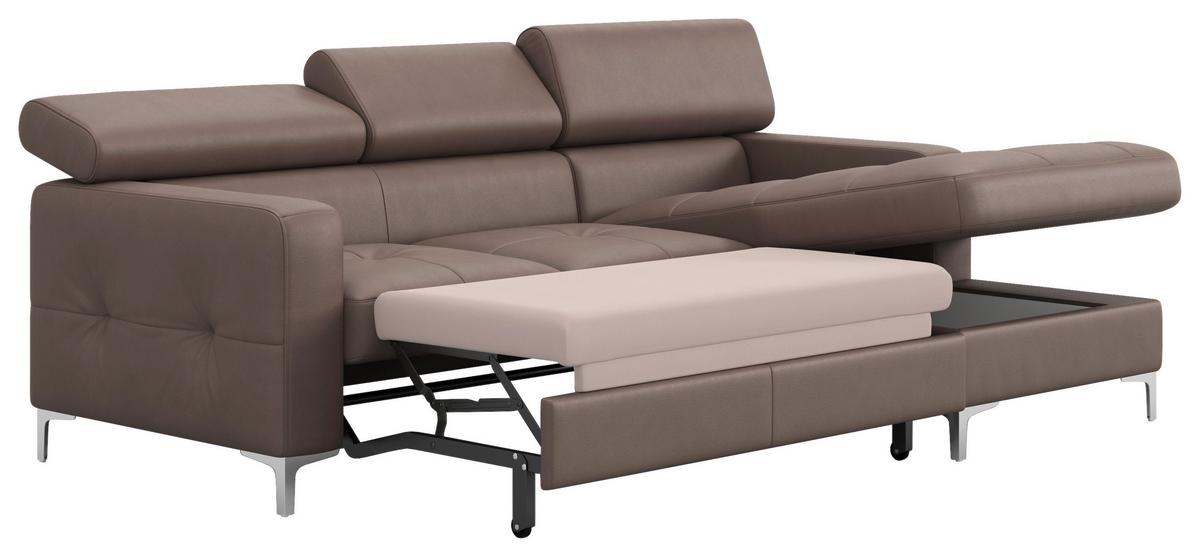 Ecksofa Mit Schlaffunktion Sammy Hellbraun Leder - Chromfarben/Hellbraun, Design, Leder (227/168cm) - Livetastic