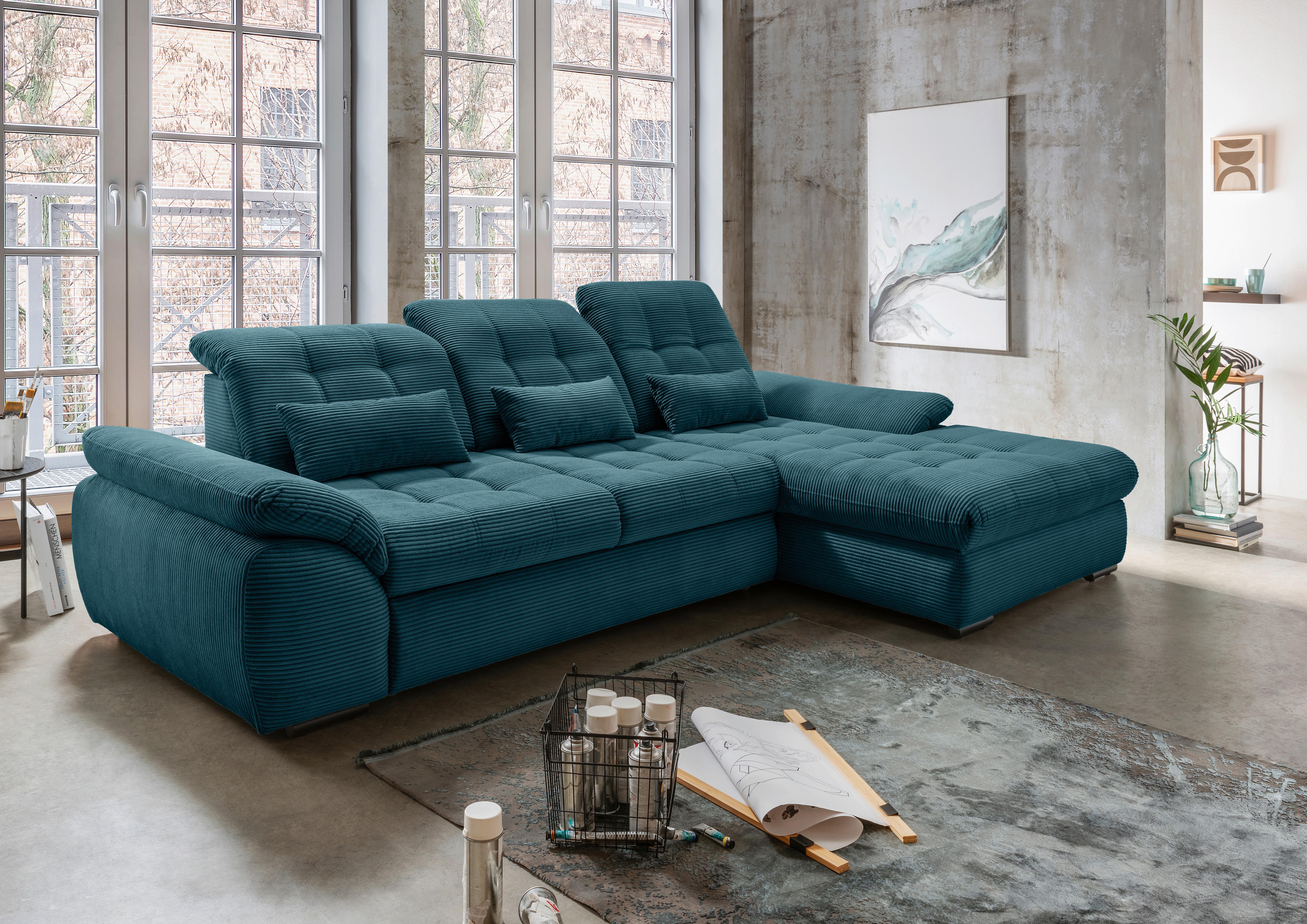 Ecksofa mit Bettkasten Rigatti Petrol S: 314x184 cm - Petrol/Schwarz, MODERN, Textil (314/184cm) - Livetastic