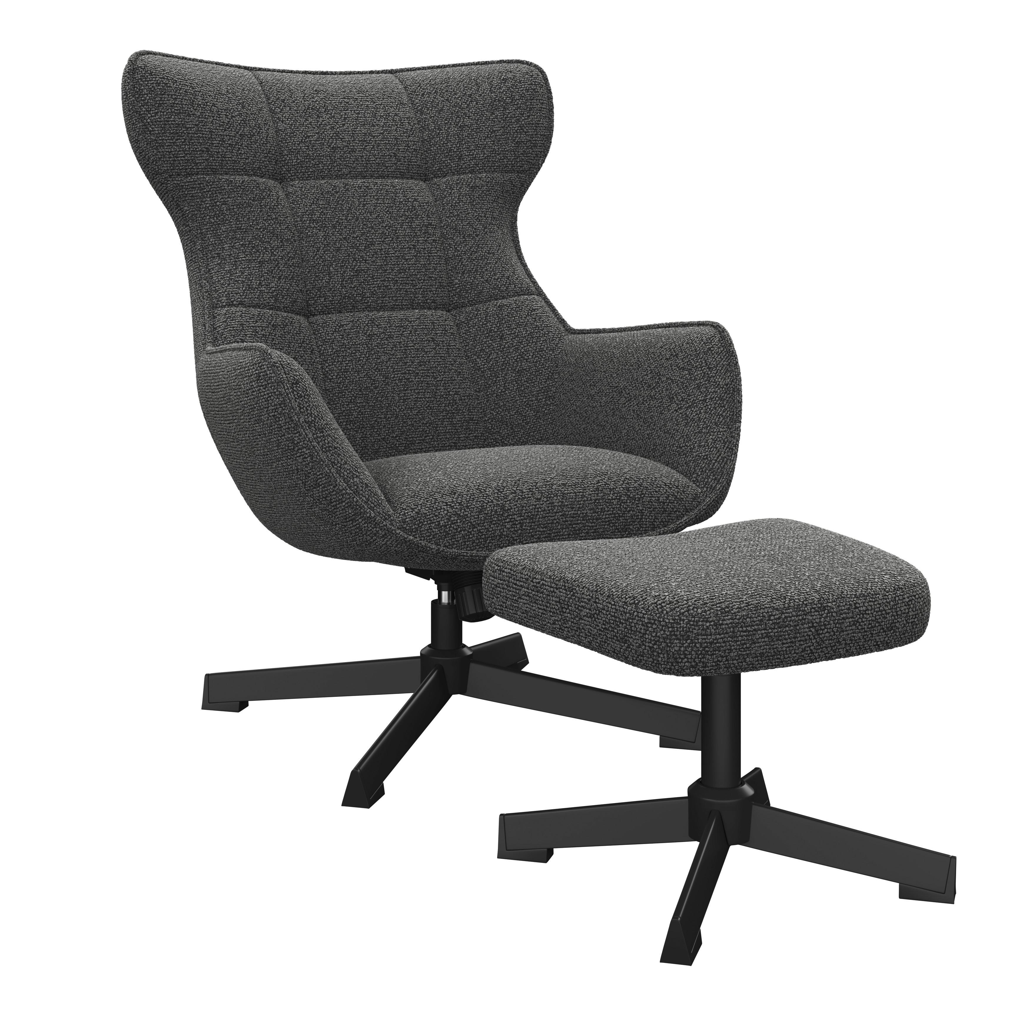 Relaxsessel Bogota Leinenoptik grau, 360° drehbar - Schwarz/Grau, MODERN, Textil/Metall (76/101/86cm) - Luca Bessoni