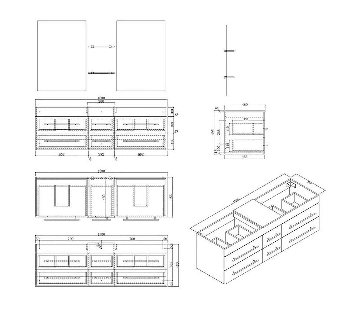 WASCHTISCHKOMBI Nero XL, Weiß HG B: 153 cm - Weiß Hochglanz/Weiß, Basics, Keramik/Holzwerkstoff (153cm) - MID.YOU