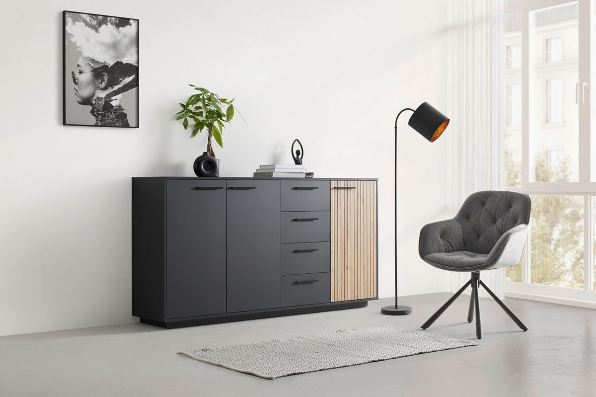 ŠIROKÁ KOMODA LUKAS -EXKLUSIV- - černá/antracitová, Moderní, kompozitní dřevo/plast (183,6/95,4/40,2cm) - Mömax