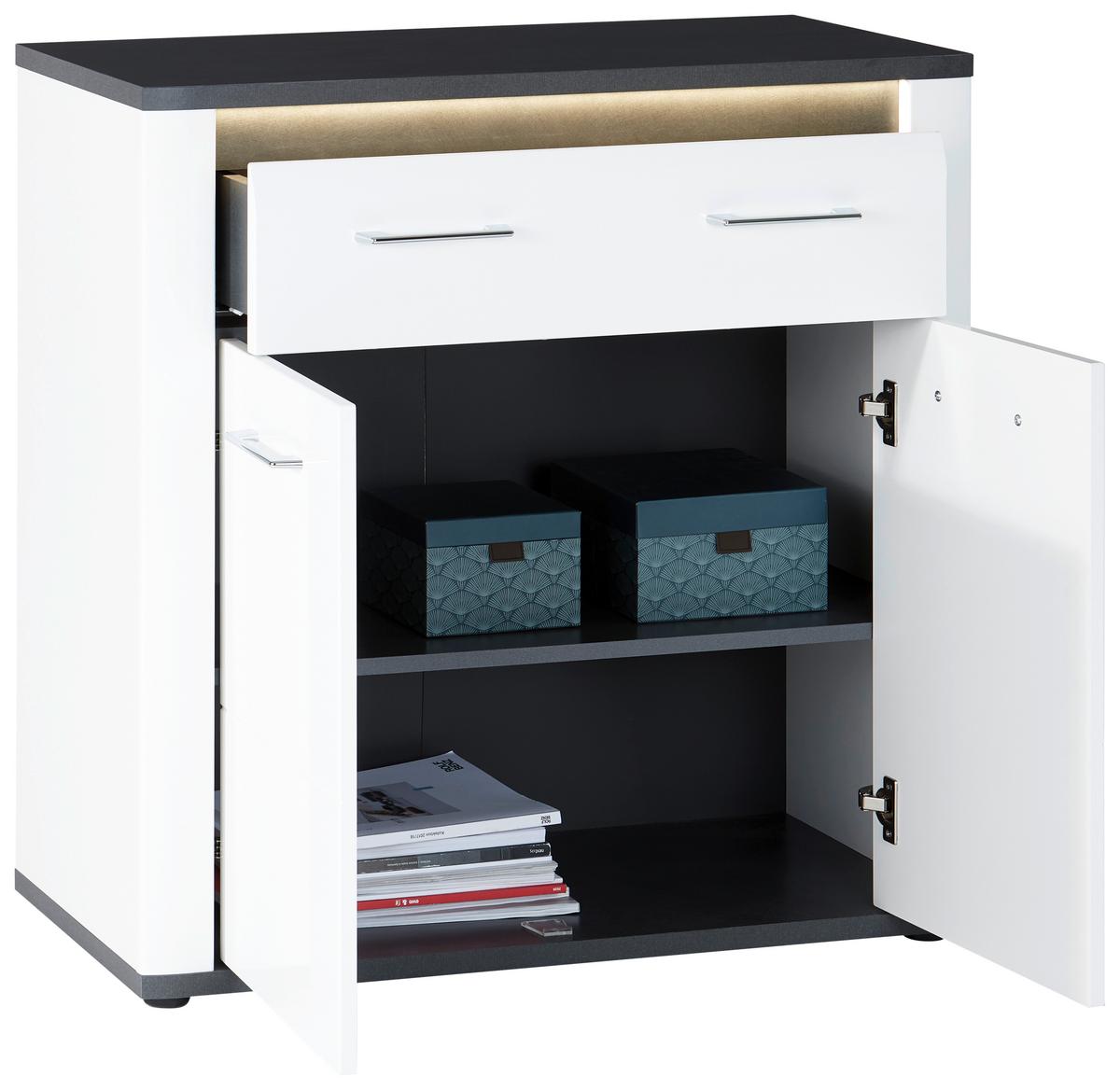 Kommode Mit Led B: 85 Cm Alassio, Alpinweiß/matera - Schwarz/Weiß, MODERN, Holzwerkstoff (85/86,2/37,6cm) - Luca Bessoni