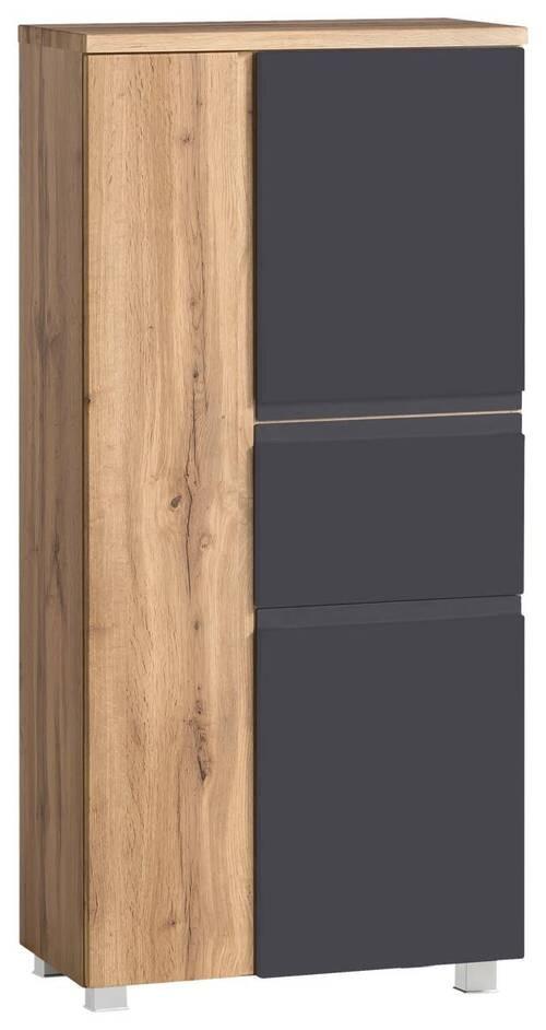 Midischrank Varese B: 65 cm Grau/Eiche Wotan - Silberfarben/Eiche Wotan, MODERN, Holzwerkstoff (65/130/35cm) - Held