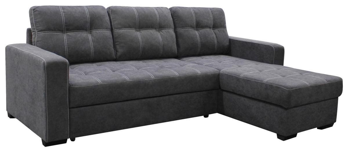 Ecksofa mit Schlaffunktion + Bettkasten Mediolan Dunkelgrau - Dunkelgrau/Schwarz, Design, Textil (240/160cm) - Ondega