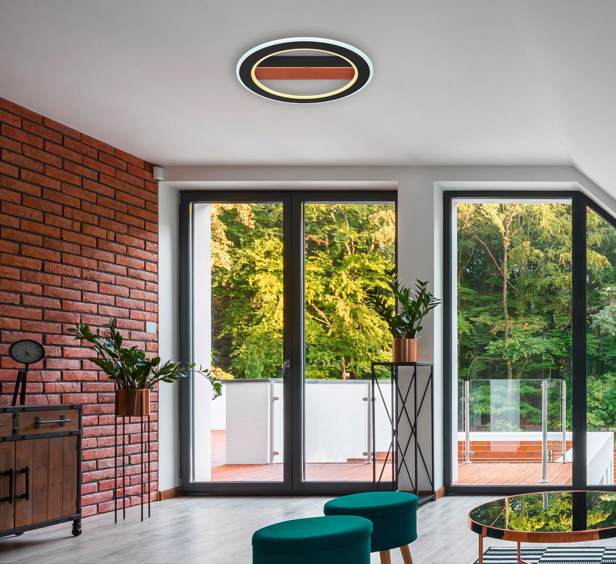 LED-Deckenleuchte Mattia Ø 45 cm - Dunkelbraun/Opal, Basics, Holz/Kunststoff (45/5,5cm) - Globo
