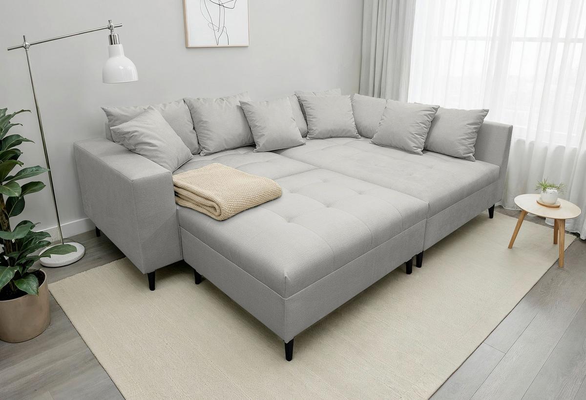Ecksofa Pruno, Grau S: 247x174 Cm - Schwarz/Grau, Design, Textil (247/174cm) - MID.YOU