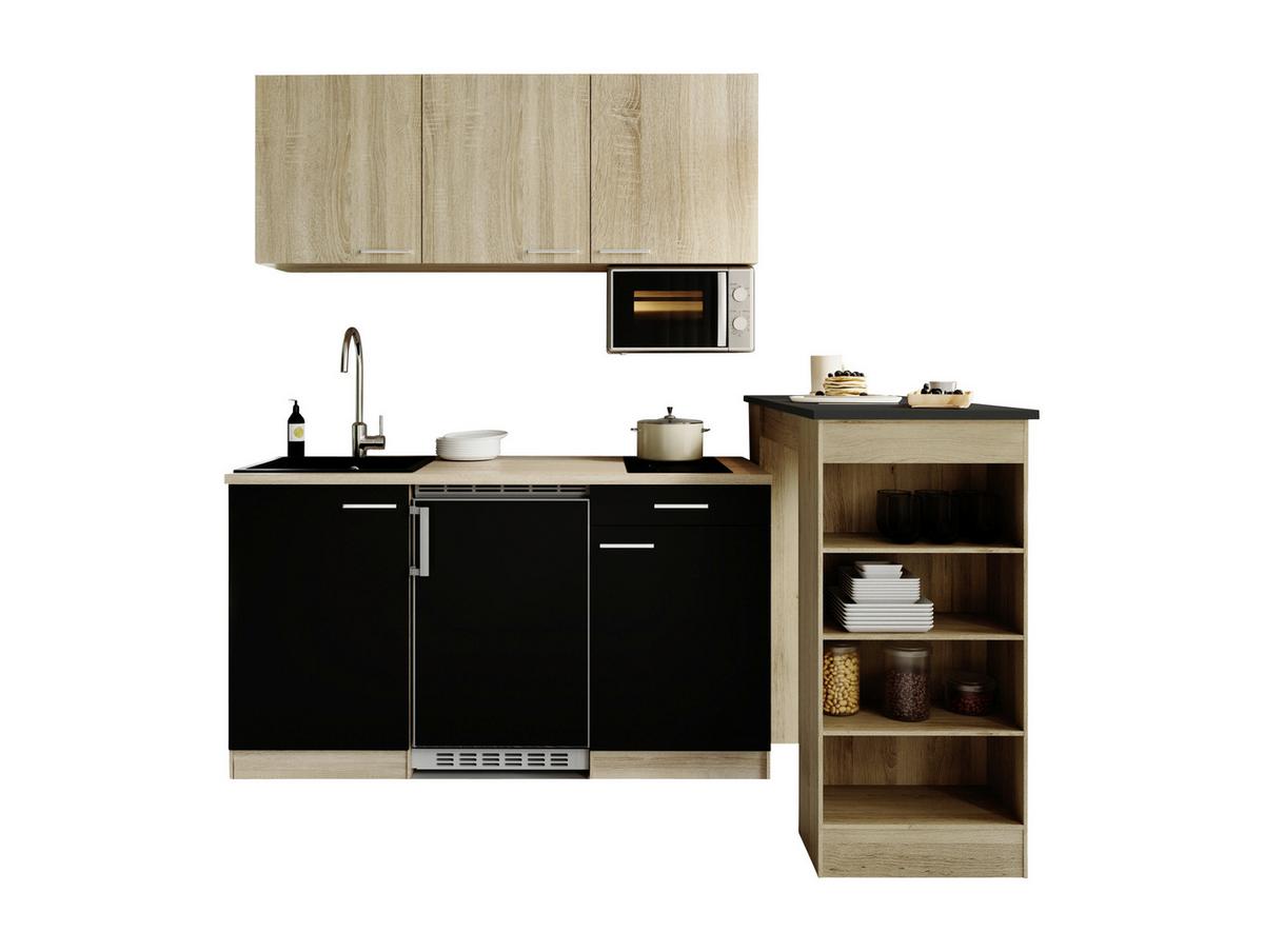 MINIKÜCHE Schwarz/Eichefarben B: 150cm - Eichefarben/Schwarz, Design, Holzwerkstoff (150cm) - Respekta