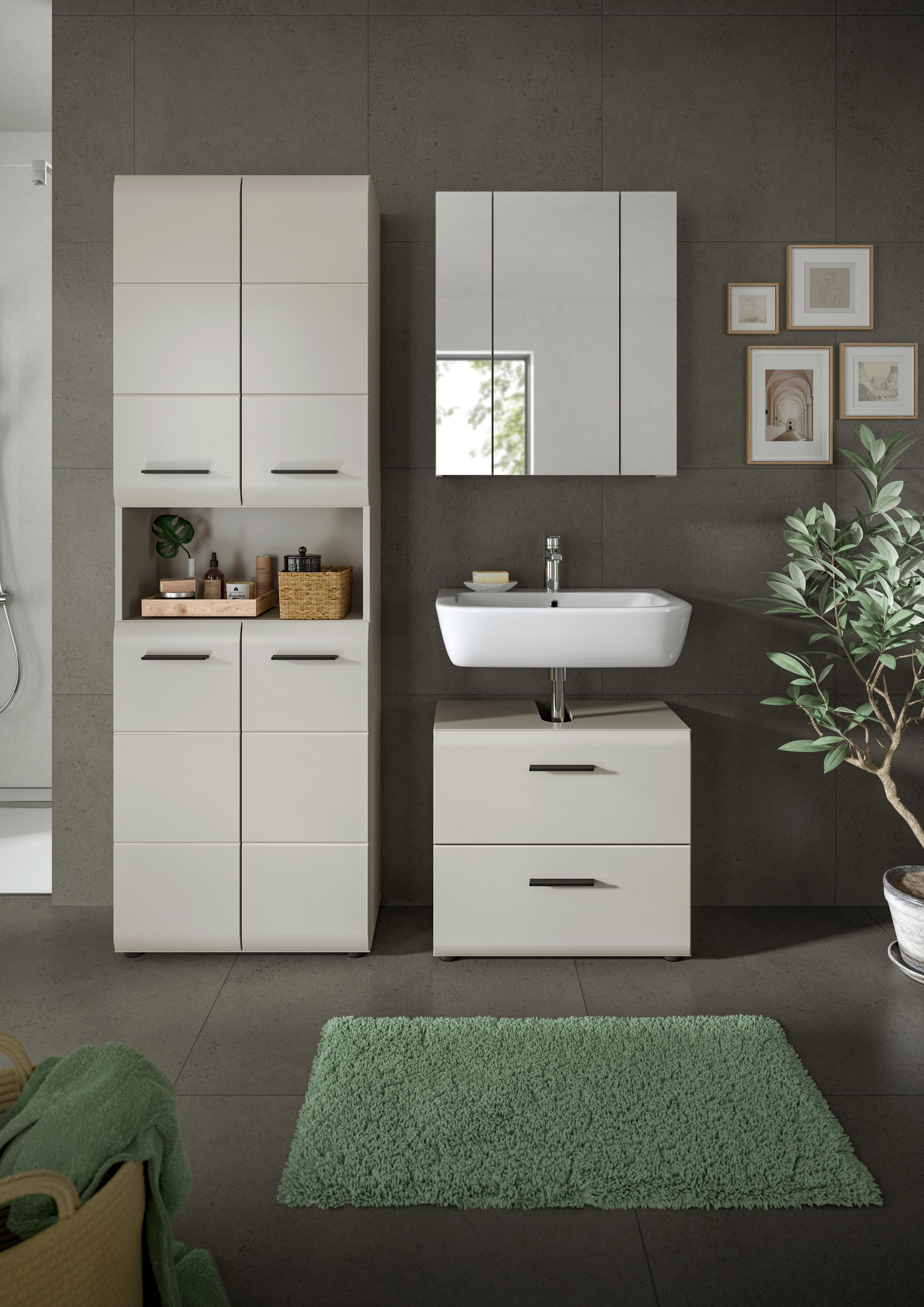 Badezimmer Ice Kaschmir B: 120cm - Kaschmir/Schwarz, Trend, Glas/Holzwerkstoff (120cm) - MID.YOU