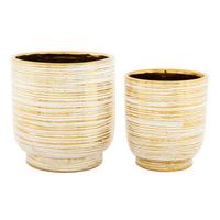 Vase Holder Melody Set 2 Pcs Weiß, Goldfarben B: 23 Cm - Goldfarben/Weiß, Basics, Keramik (23/24/23cm)