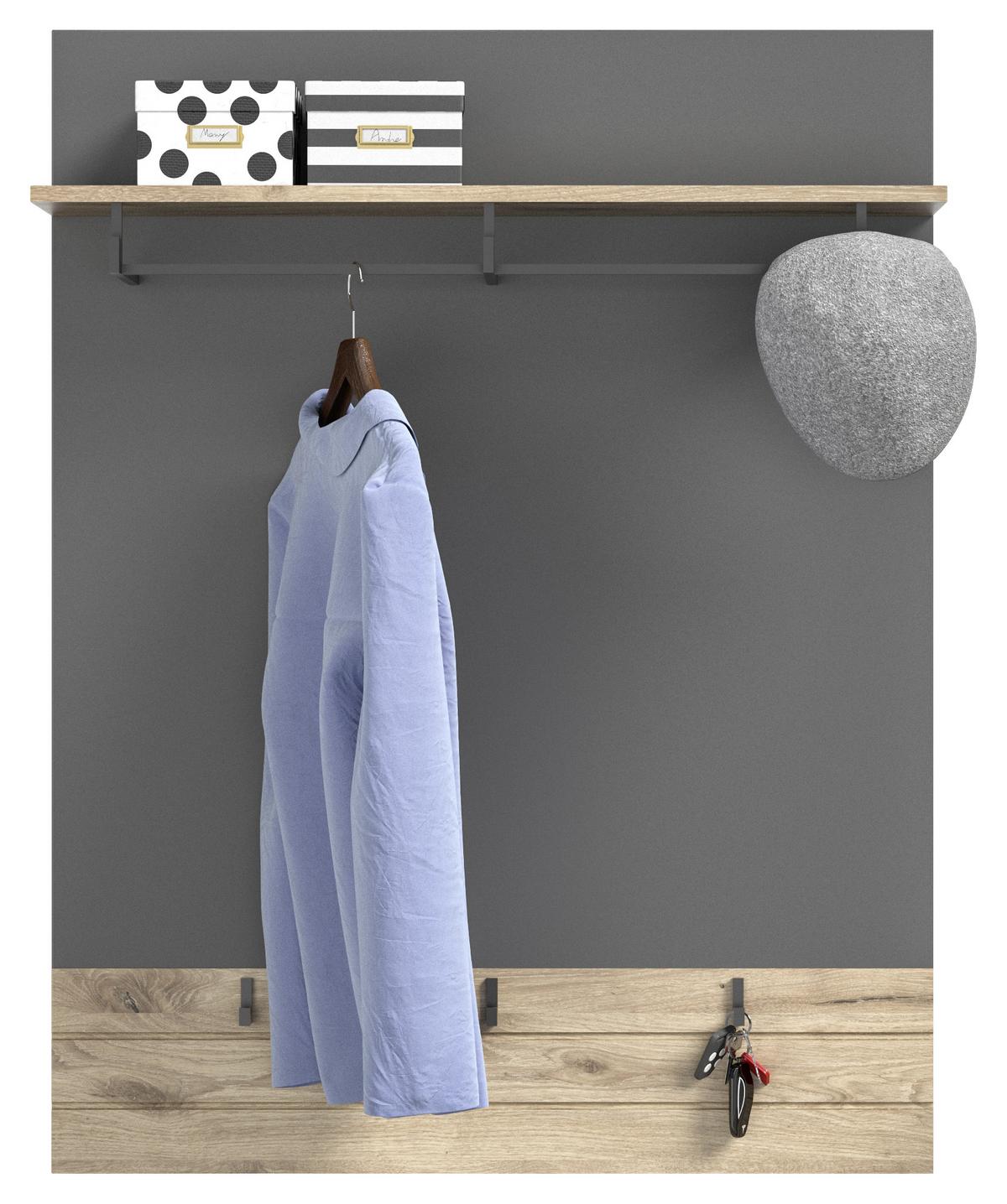 Garderobenpaneel Mason Eiche/ Grau Hutablage B: 90cm 3 Haken - Eichefarben/Grau, MODERN, Holzwerkstoff (90/117/25cm) - MID.YOU