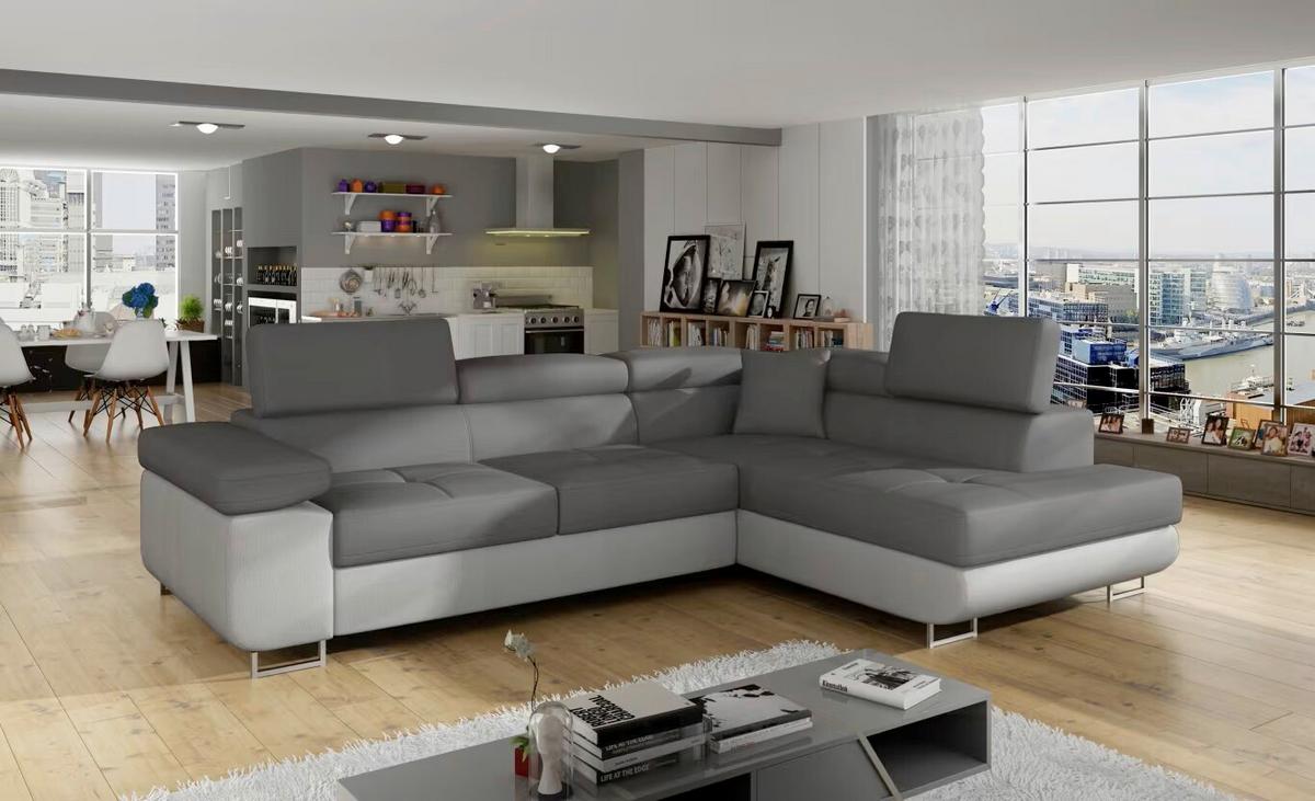 Ecksofa Anton Grau, Hellgrau S: 272x203 Cm - Chromfarben/Hellgrau, Design, Textil (272/203cm) - MID.YOU