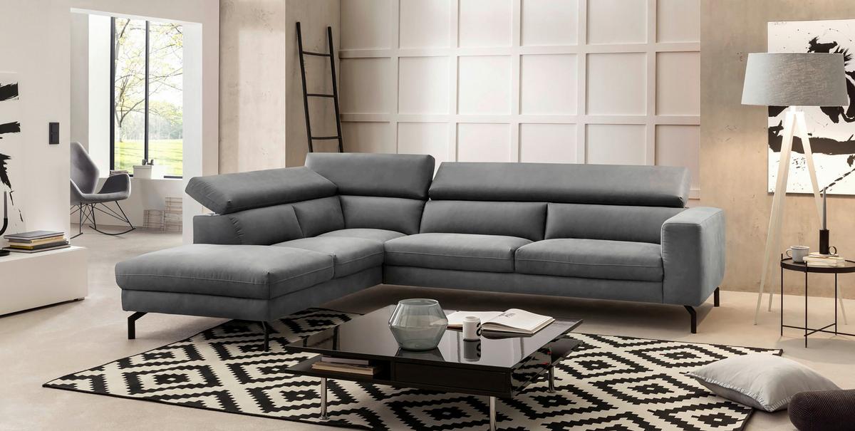 Ecksofa California - Schwarz/Grau, MODERN, Textil (233/305cm) - Trendmanufaktur