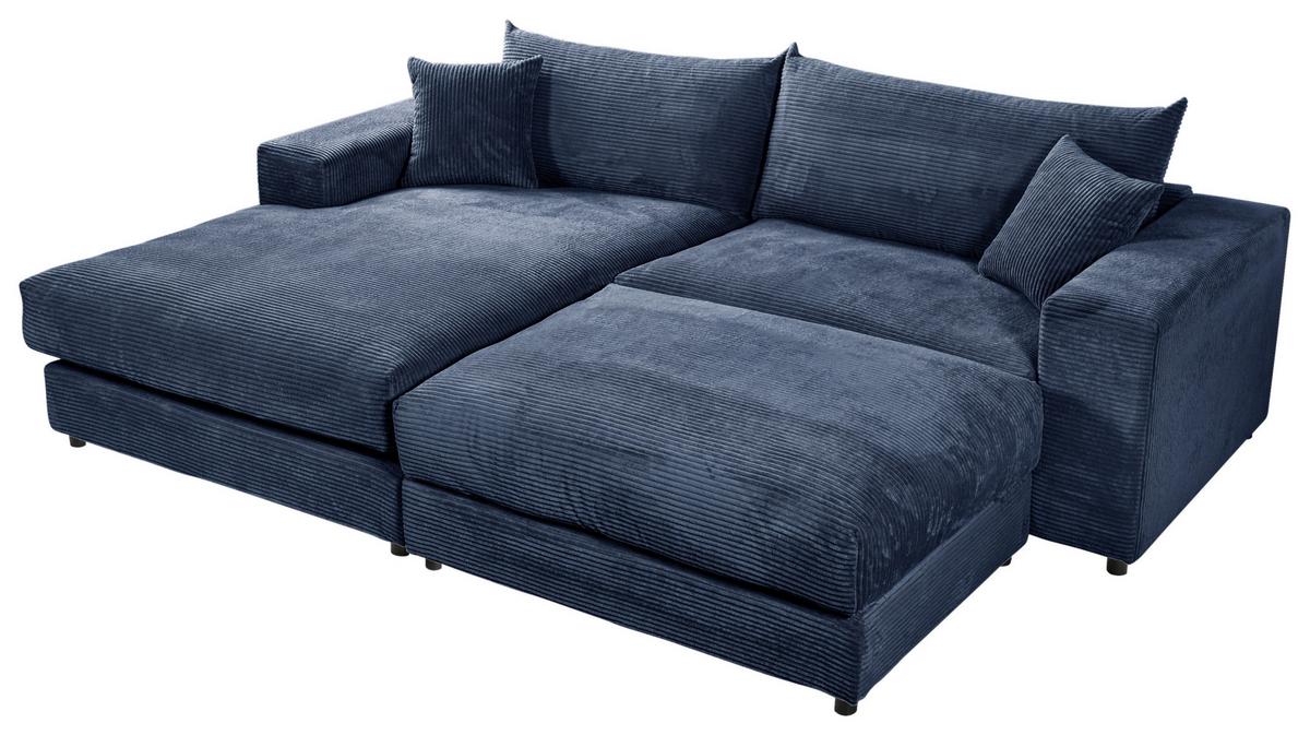 Ecksofa Funny S Links mit Hocker, Blau, B: 265 cm - Blau/Schwarz, Basics, Textil (180/265cm) - Livetastic