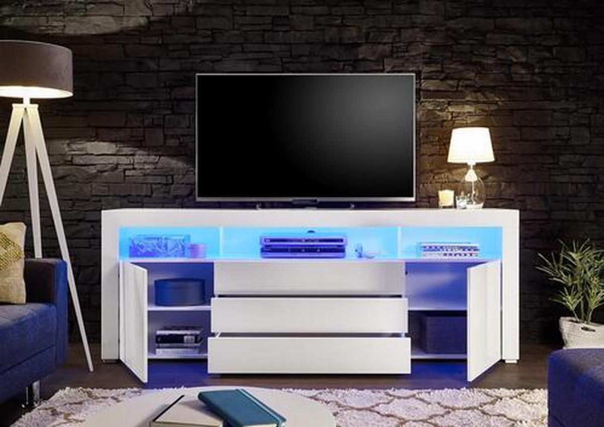 Sideboard Dekor Mit Led 200 Cm Goal Weiß - Alufarben/Weiß, MODERN, Holzwerkstoff (200/74/44cm) - MID.YOU