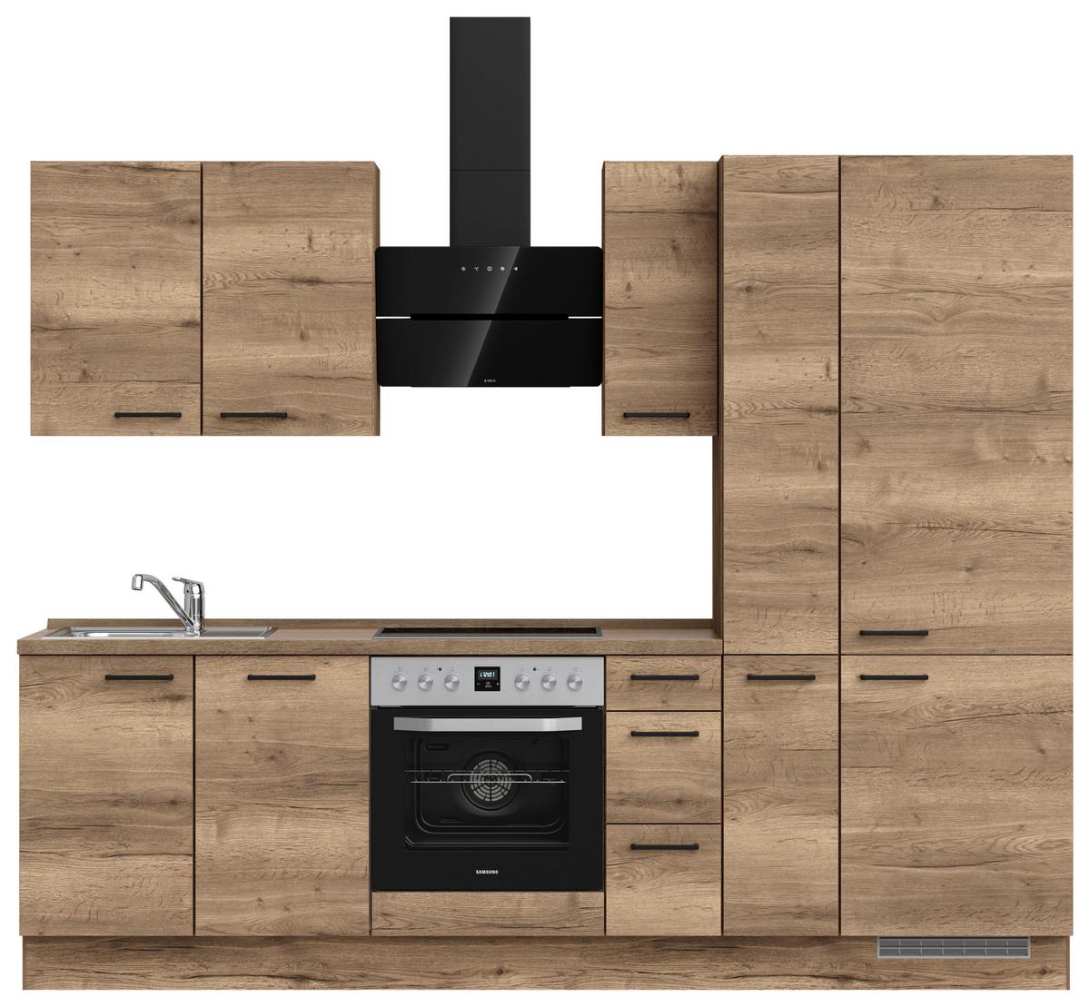 Kuchyňská linka 270 cm, dekor dub Havanna - černá/tmavý dub, Moderní, kov/kompozitní dřevo (270cm) - Nobilia