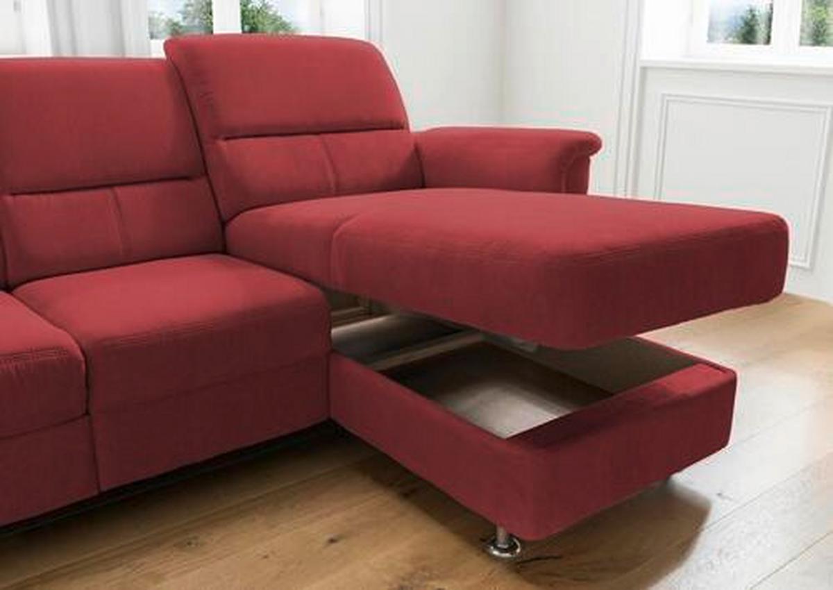 Ecksofa mit Relaxfunktion + USB Anschluss Parole, Mikrof. - Chromfarben/Rot, MODERN, Textil (231/165cm) - Livetastic