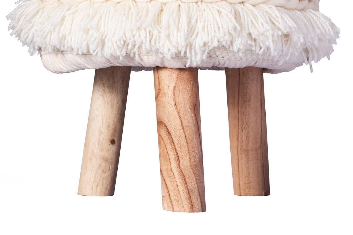 Hocker Bohist Makramee/ Echtholz Creme H: 50 cm - Creme, Trend, Holz/Textil (38/50/38cm) - Kayoom