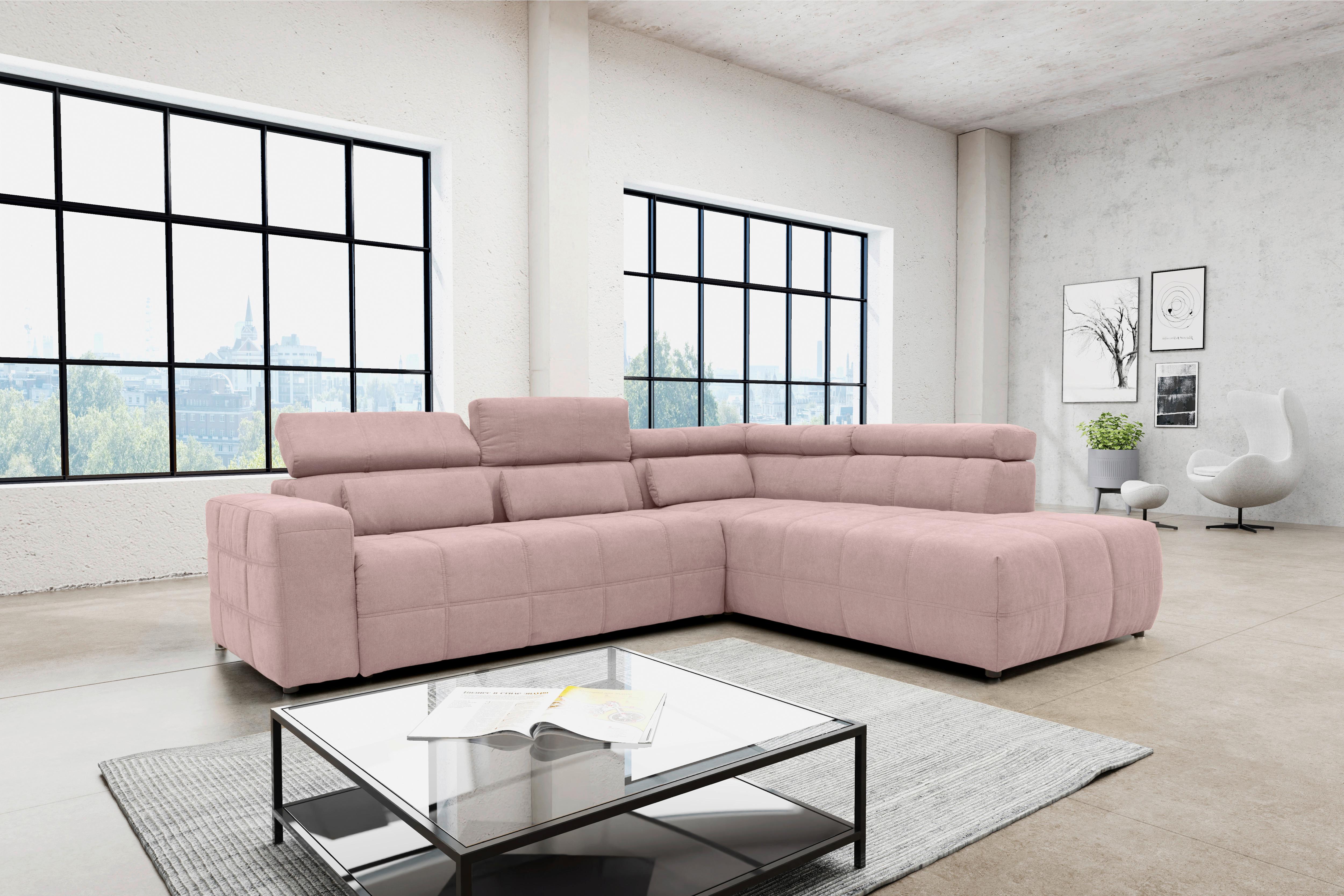 Ecksofa + Kopfteilverstellung Brandon Pink Mikrofaser - Schwarz/Rosa, Design, Textil (275/228cm) - MID.YOU