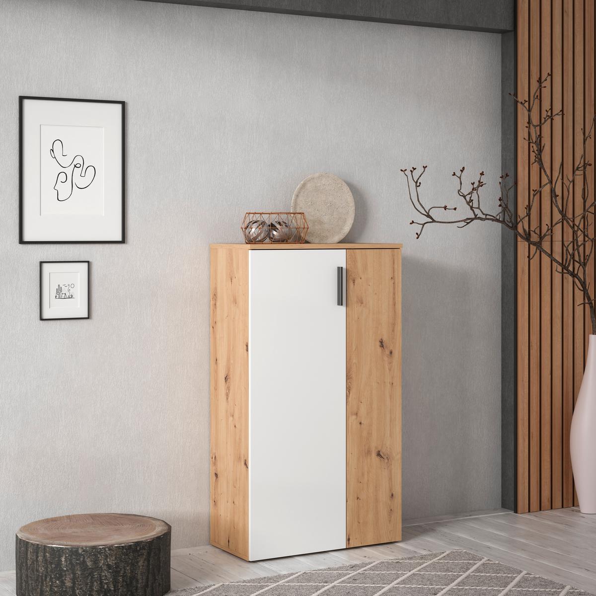 Cipősszekrény Boots 68,9/120,4cm - Artisan tölgy/fehér, Basics, műanyag/faalapú anyag (68,9/120,4/34,1cm)