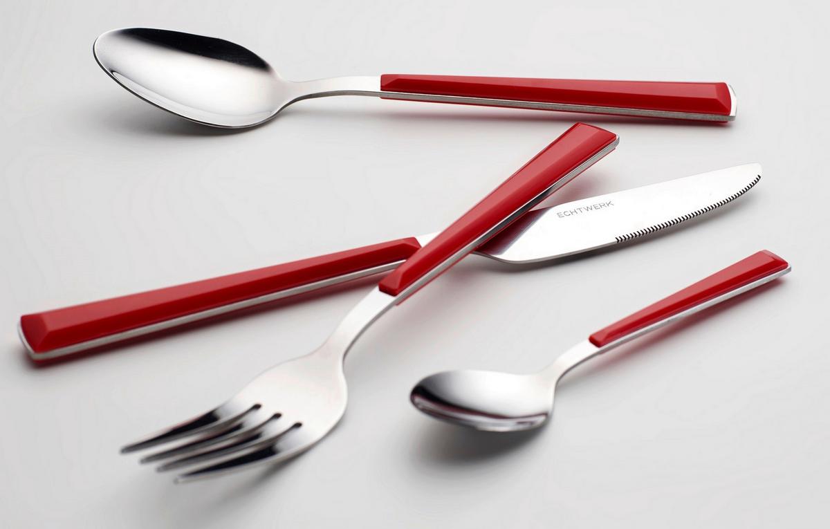 Besteckset 16-Teilig für 3 Personen - Rot/Silberfarben, Basics, Metall - Echtwerk