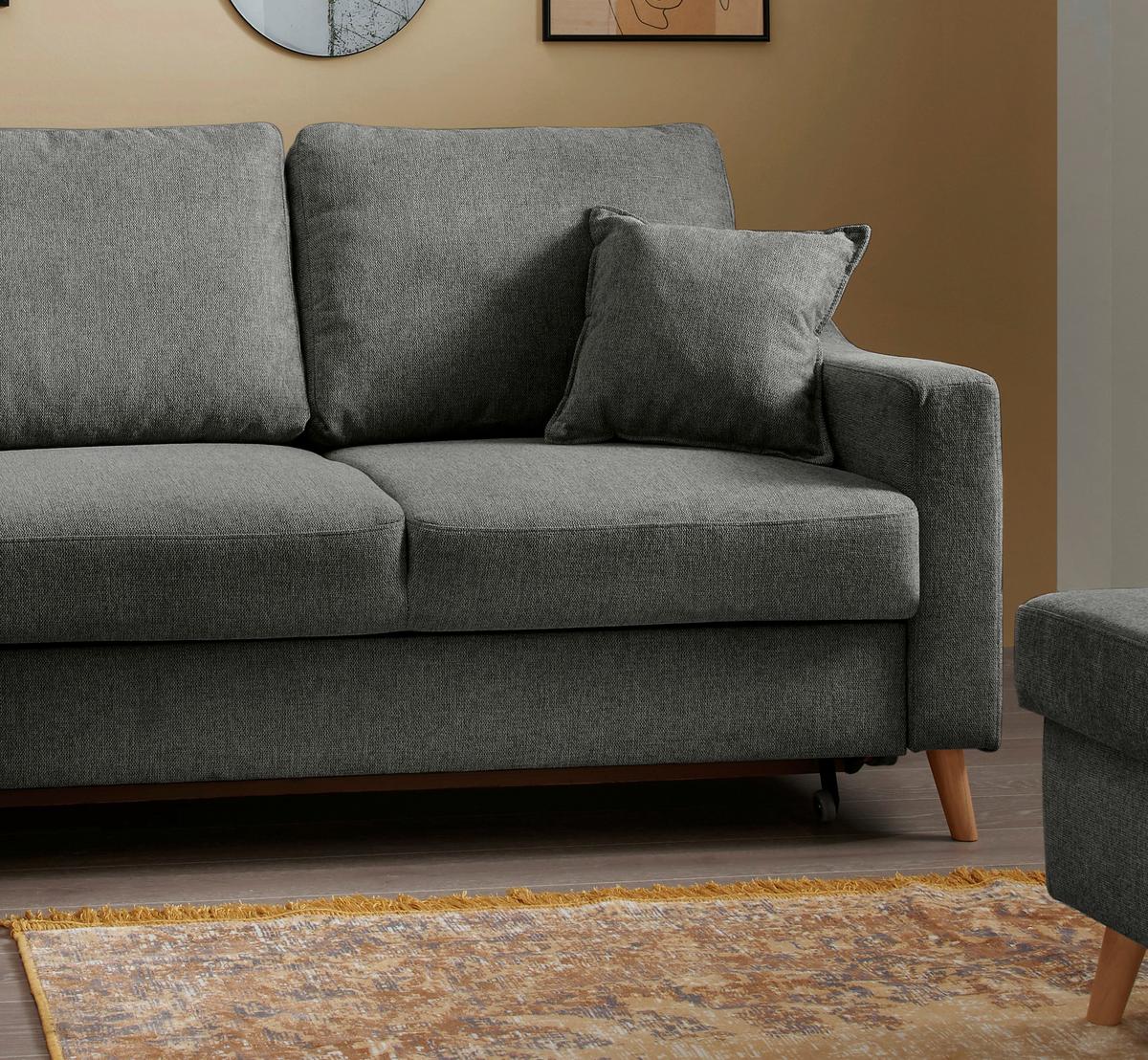Ecksofa Mit Schlaffunktion Valentina Mit Kissen Anthrazit - Anthrazit/Naturfarben, KONVENTIONELL, Textil (200/230cm) - P & B