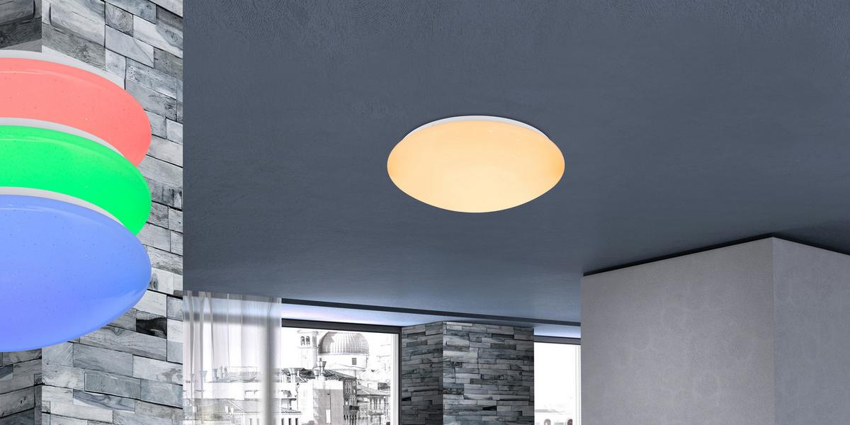 LED-Deckenleuchte Ø 39 cm mit Fernbedienung - Opal/Weiß, Basics, Kunststoff/Metall (39/11cm) - Globo