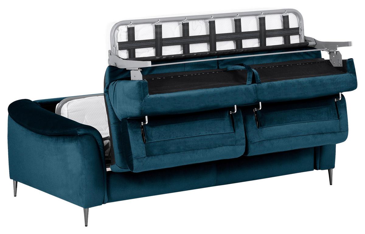 Schlafsofa Pafos Dunkelblau/Hellbraun B: 203 cm - Chromfarben/Dunkelblau, Design, Textil (203/77-98/103cm) - MID.YOU