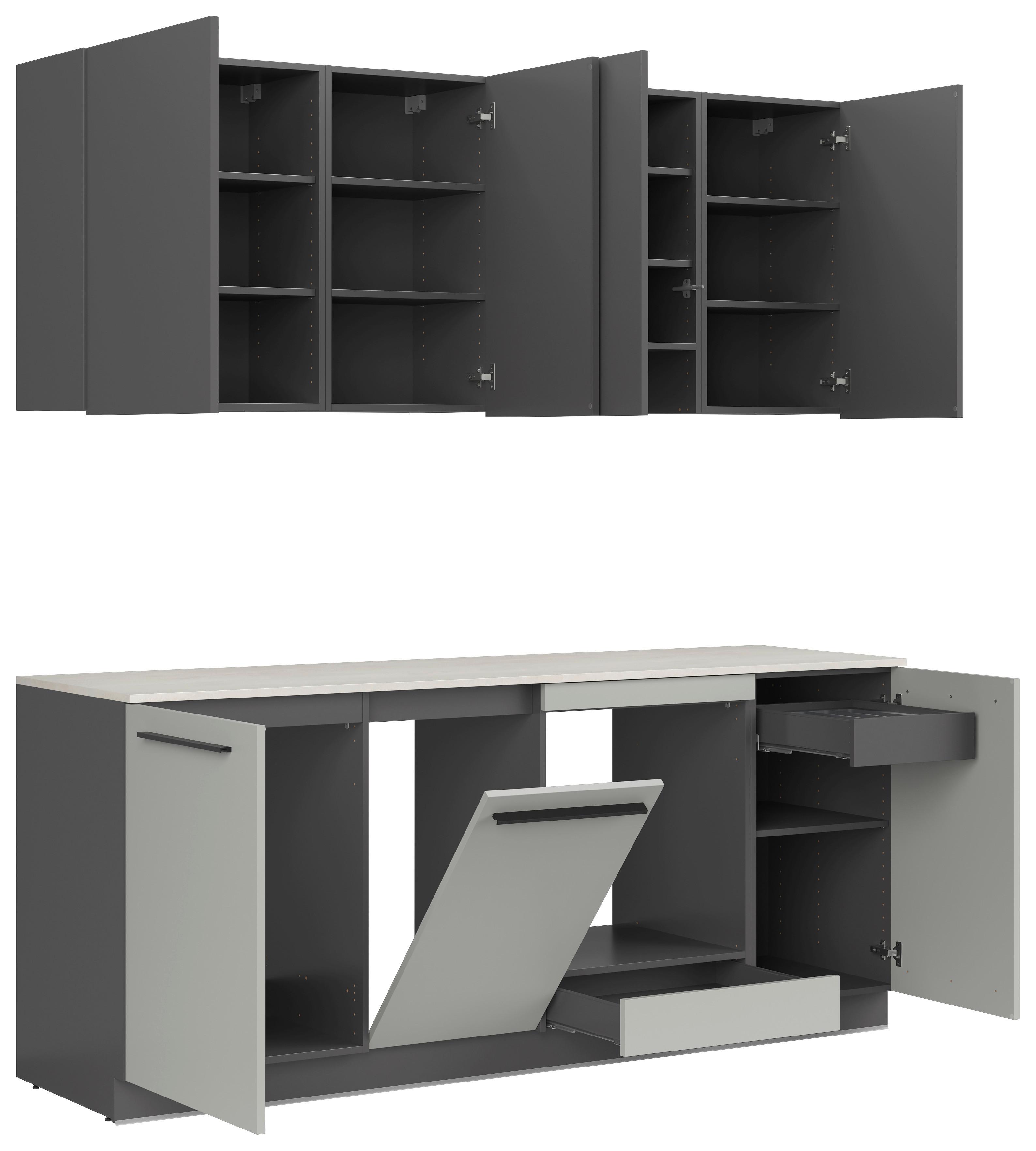 Küchenblock Milino Small-Chg/grg - Graphitfarben/Grau, Basics, Holzwerkstoff (210cm) - Visiona