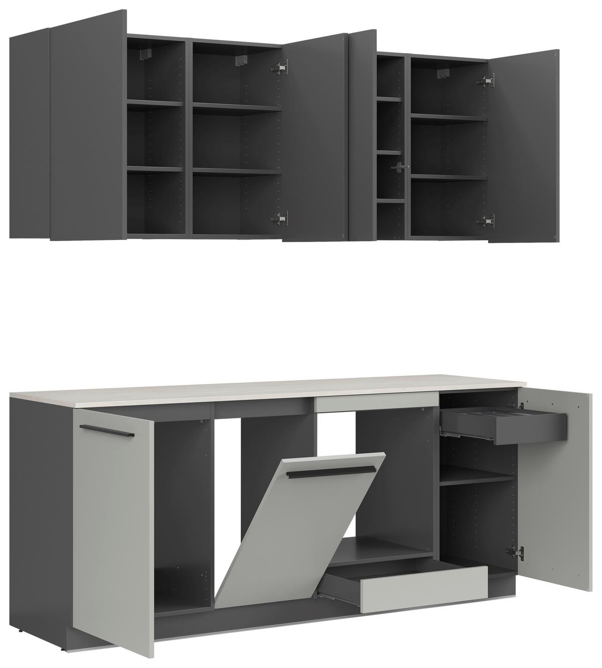 Küchenblock Milino Small-Chg/Grg - Graphitfarben/Grau, Basics, Holzwerkstoff (210cm) - Visiona