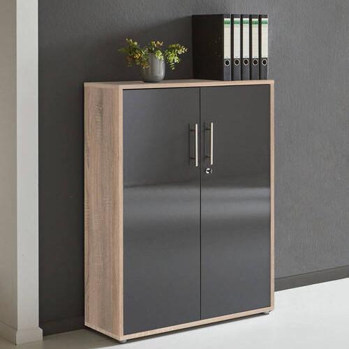 Aktenschrank versperrbar Anthrazit/Eiche Dekor B:84,5cm - Anthrazit Hochglanz/Sonoma Eiche, MODERN, Holzwerkstoff (84,5/114/33cm) - MID.YOU