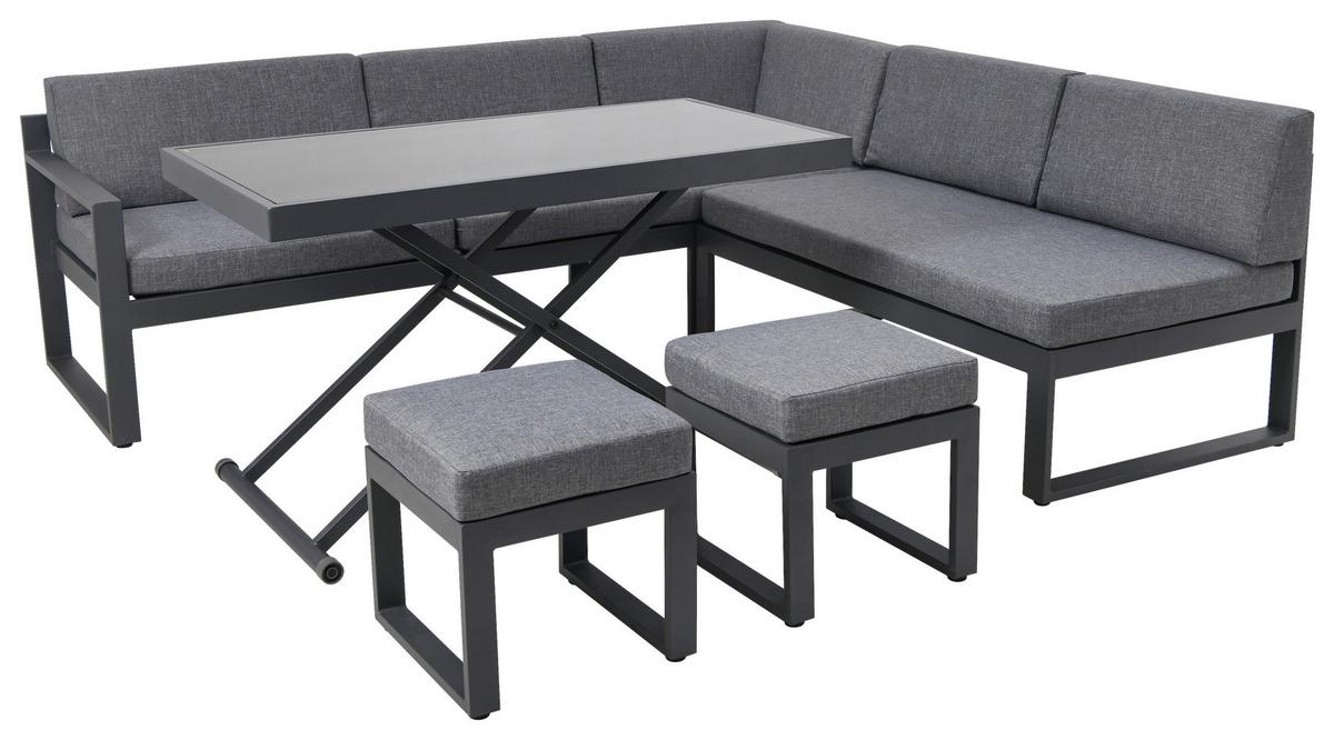 Lounge Garnitúra Rio - fekete/sötétszürke, Modern, Üveg/textil (214/130cm) - Beldano