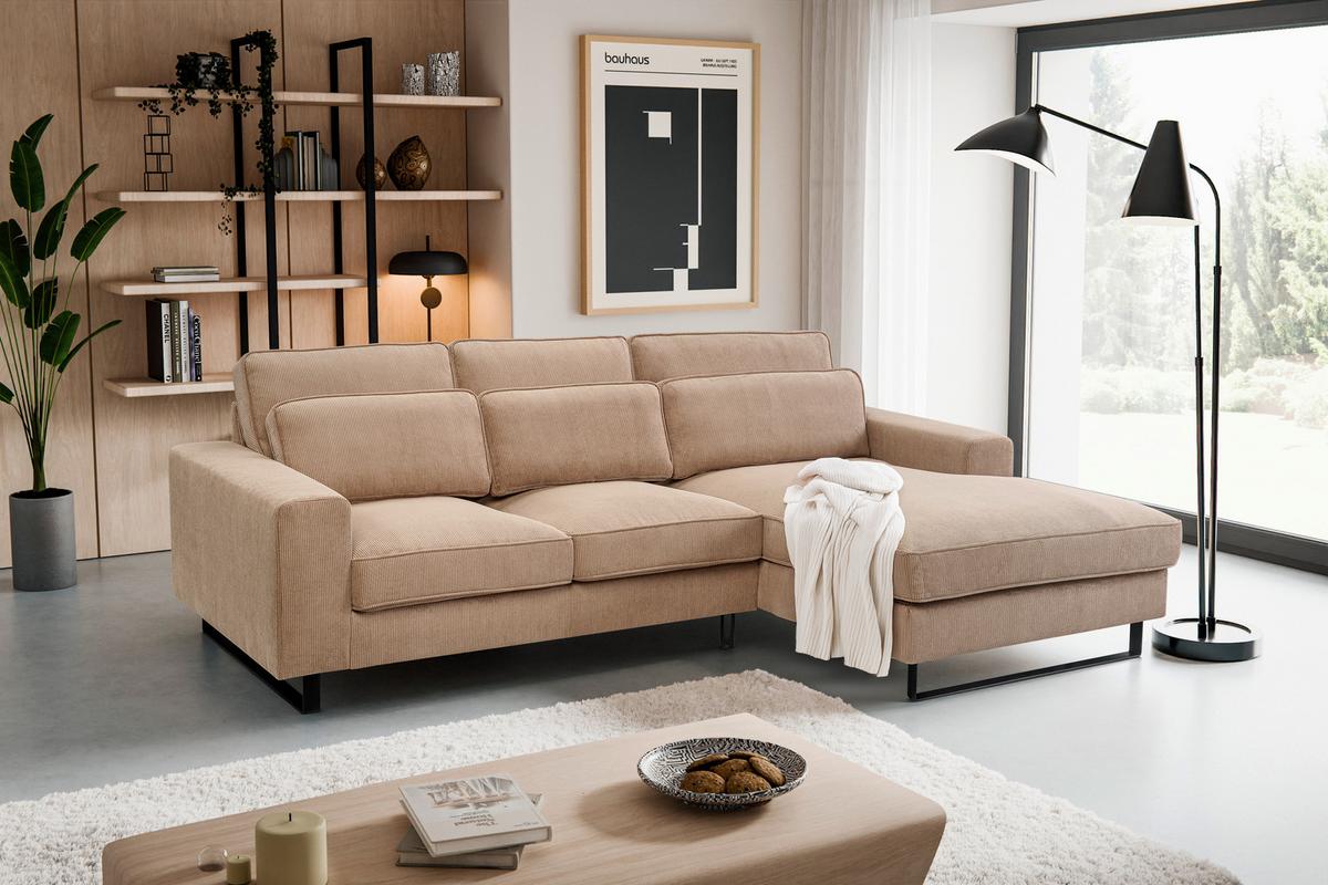 Ecksofa Bolivia Beige S: 276x183 cm - Beige/Schwarz, Basics, Holzwerkstoff/Textil (276/183cm) - MID.YOU