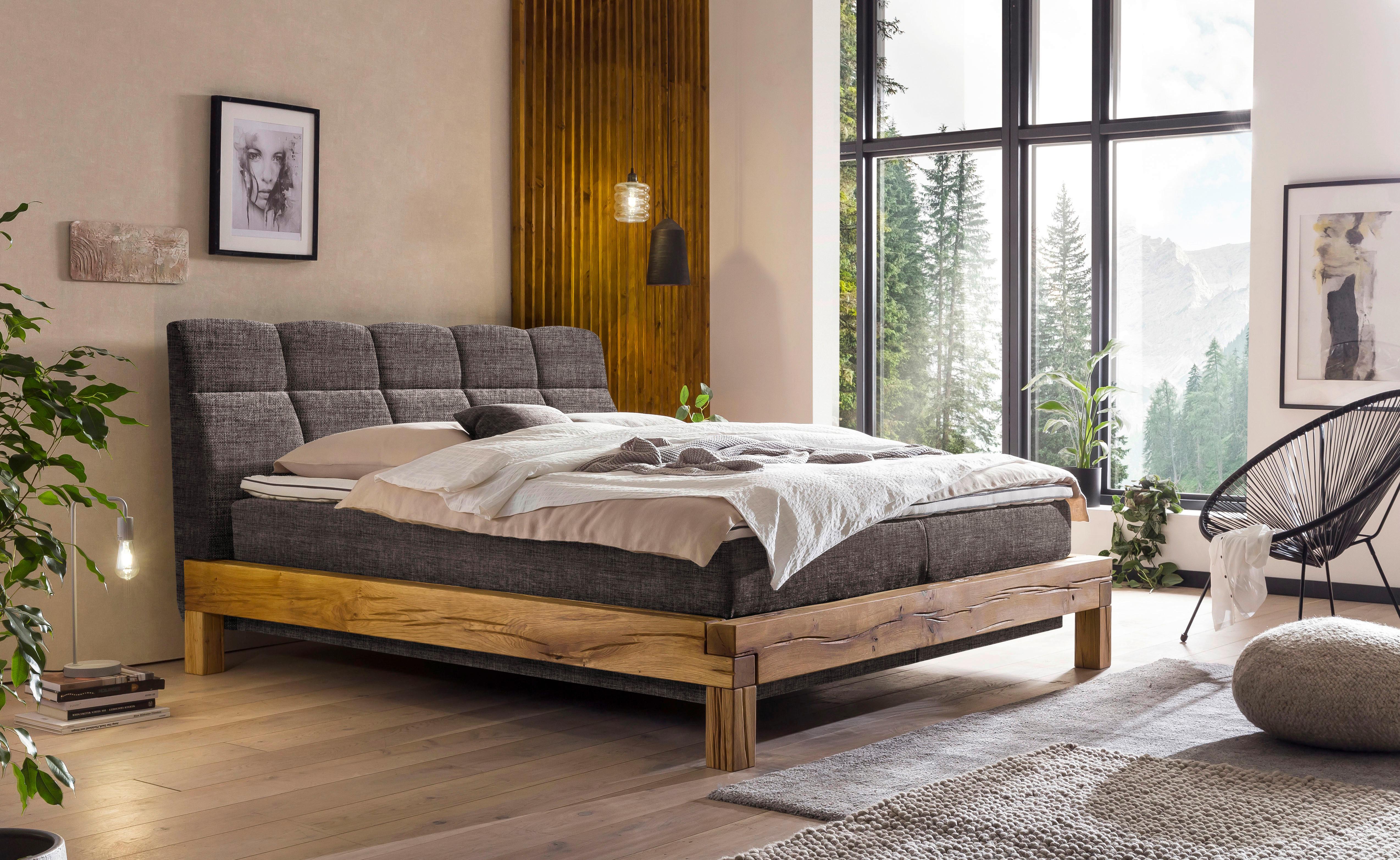 Boxspringbett Bed Bull mit Topper 180x200 cm - Buchefarben/Braun, Natur, Textil (180/200cm) - Livetastic