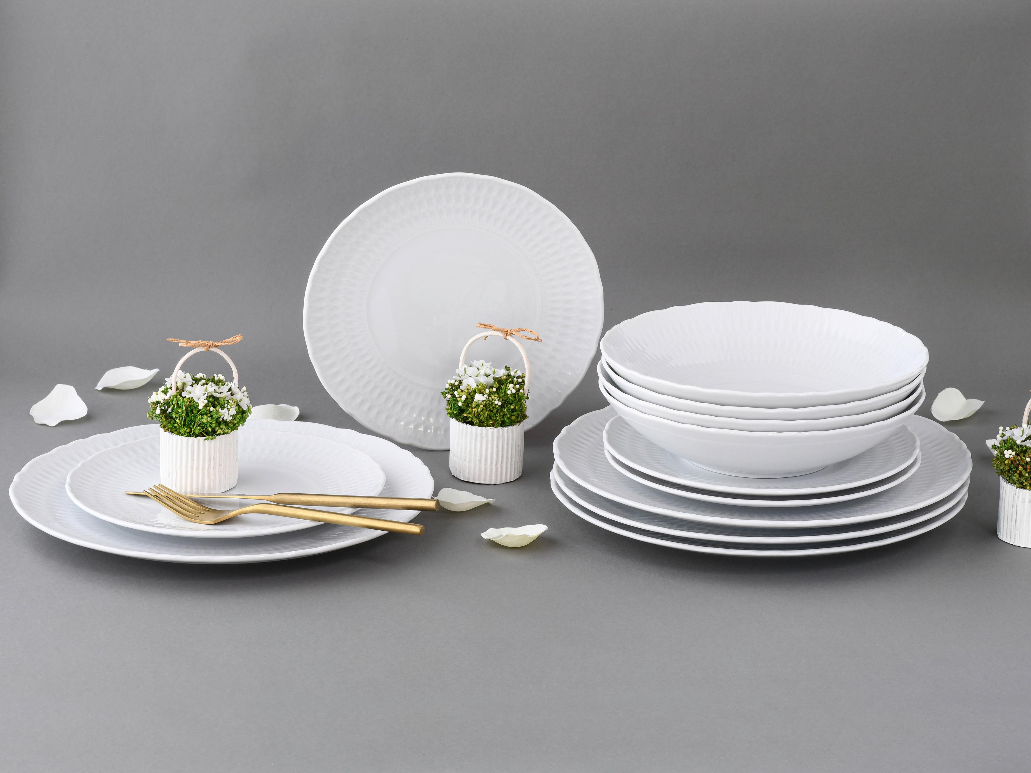 Tafelservice Keramik 4 Personen Geschirr Set Weiß - Weiß, Trend, Keramik (36,5/36,5/34,5cm) - Creatable