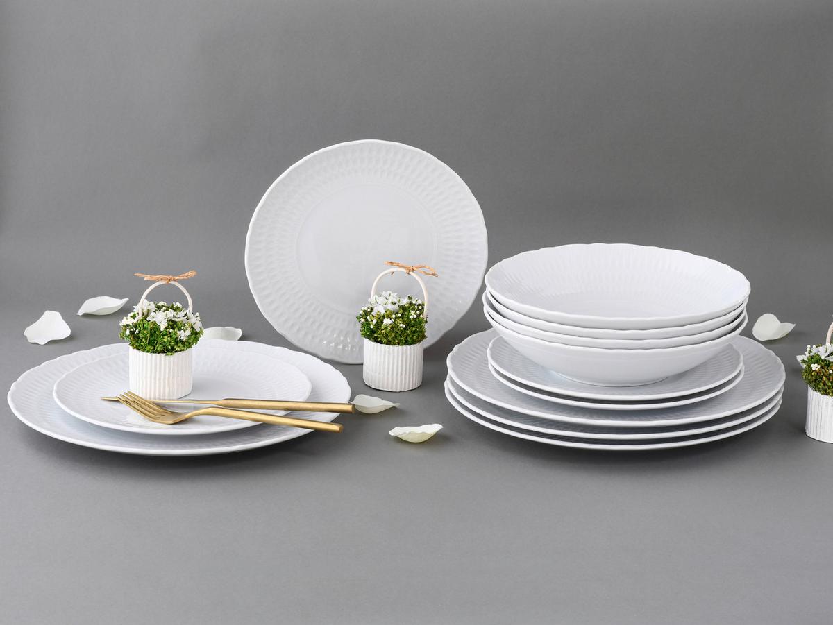 Tafelservice Keramik 4 Personen Geschirr Set Weiß - Weiß, Trend, Keramik (36,5/36,5/34,5cm) - Creatable
