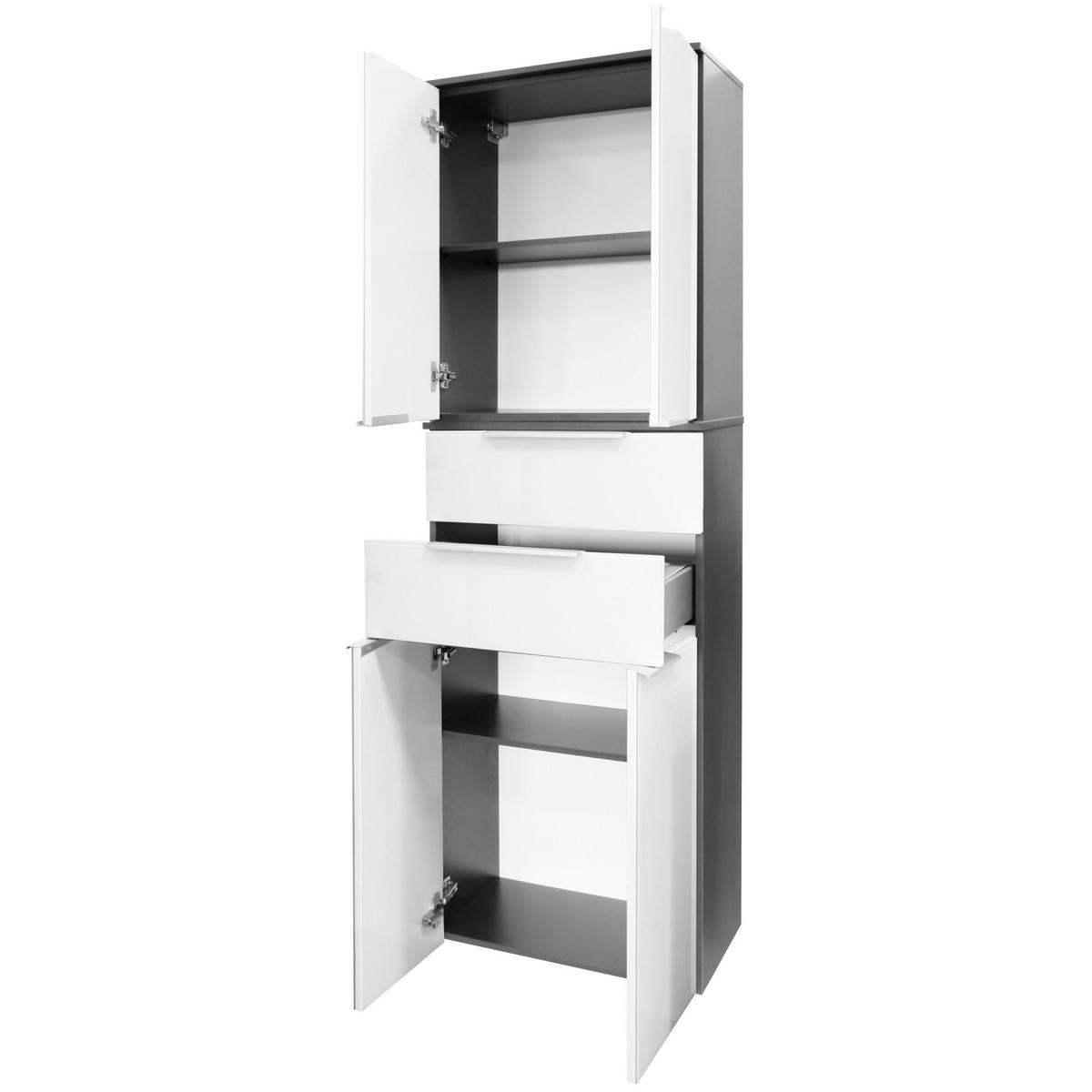 Hochschrank Mit Soft-Close Kara Chess B: 61cm - Anthrazit/Weiß, MODERN, Glas/Holzwerkstoff (61/176/32cm) - MID.YOU