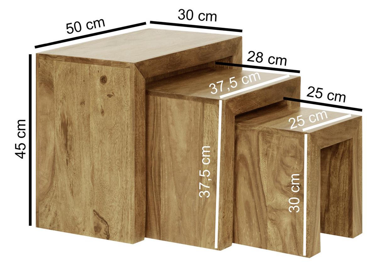 Príručný stolík Mumbai sada 3ks - farba akácie, Design, drevo (50/30/45cm) - MID.YOU