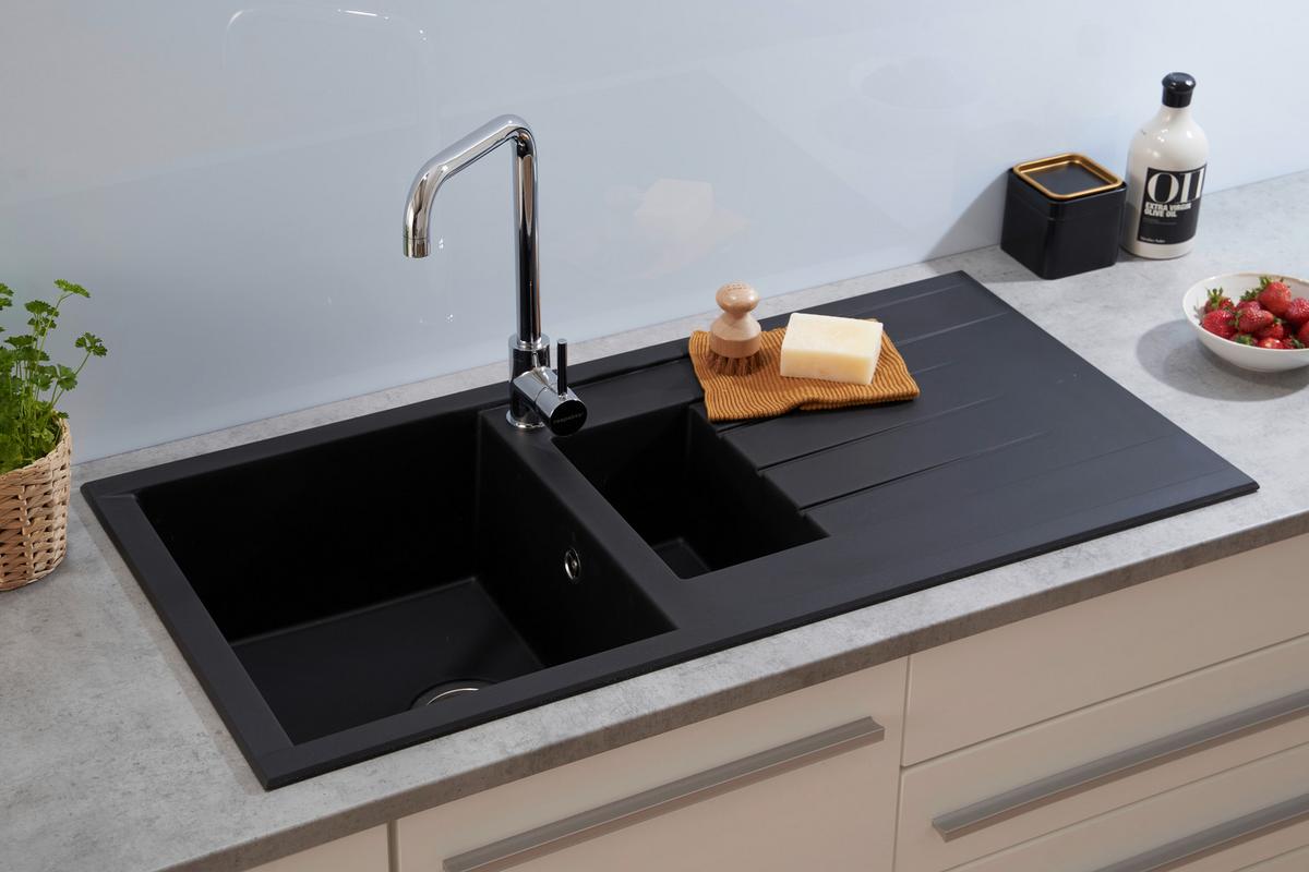 Spüle Respekta Houston Kunststein Bxt: 100x50 Cm - Schwarz, Trend, Glas/Kunststoff (100/21/50cm) - Respekta