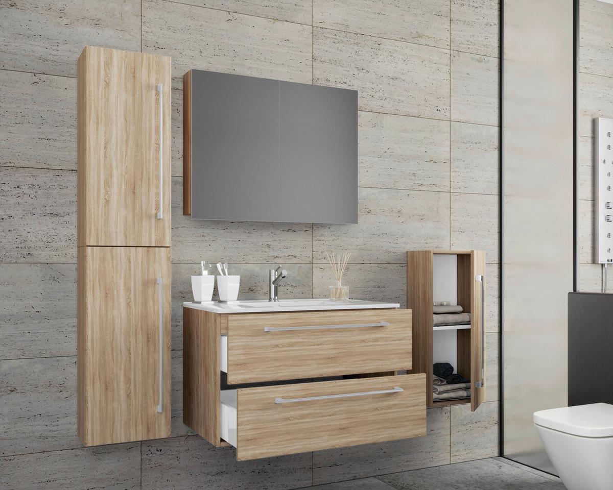 Badezimmer Badinos 5-Teilig Sonoma Eiche B: 60 cm - Weiß/Sonoma Eiche, MODERN, Keramik/Holzwerkstoff (127cm) - MID.YOU