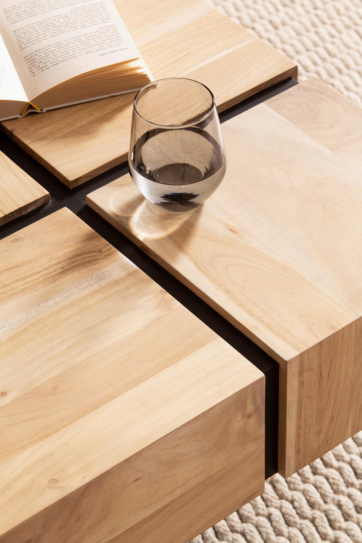 Couchtisch Wl6.979 - Schwarz/Akaziefarben, Design, Holz/Metall (60/60/40cm) - Livetastic