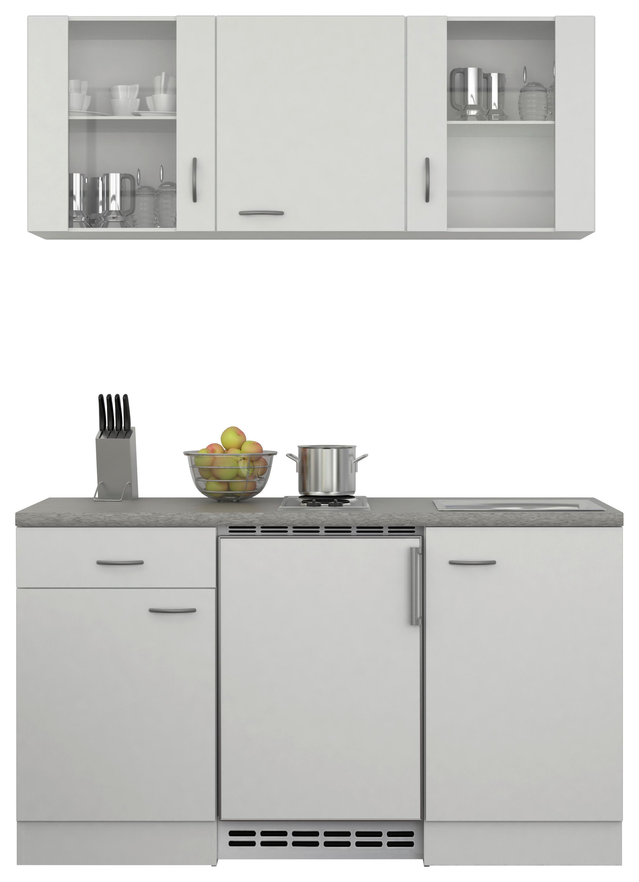 Minikuchyňa WITO vrátane spotrebičov a drezu - biela/farba ušľachtilej ocele, Modern, kompozitné drevo/plast (150,5cm) - MID.YOU