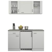 Miniküche mit Kühlschrank + Kochfeld 150,5 cm Weiß/Grau - Hellgrau/Weiß, MODERN, Glas/Holzwerkstoff (150,5cm) - FlexWell