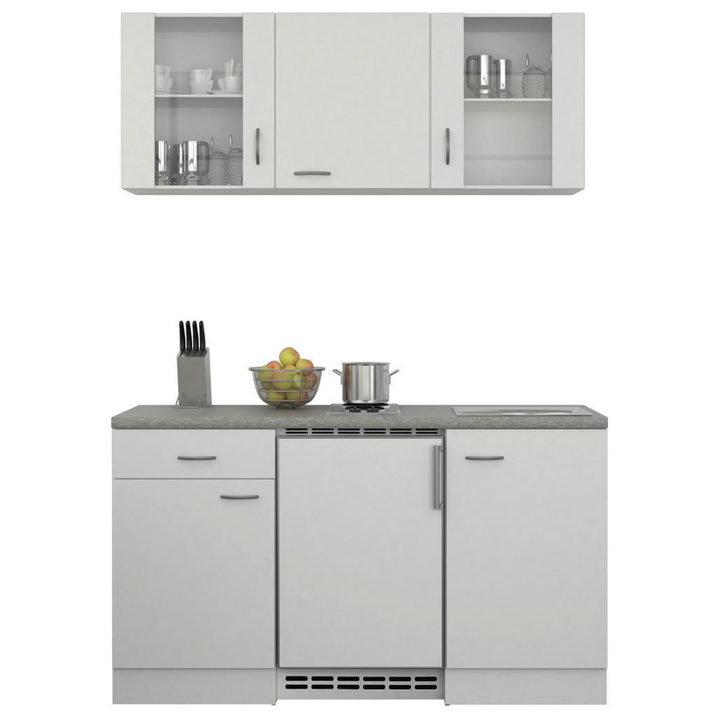 Miniküche mit Kühlschrank + Kochfeld 150,5 cm Weiß/Grau